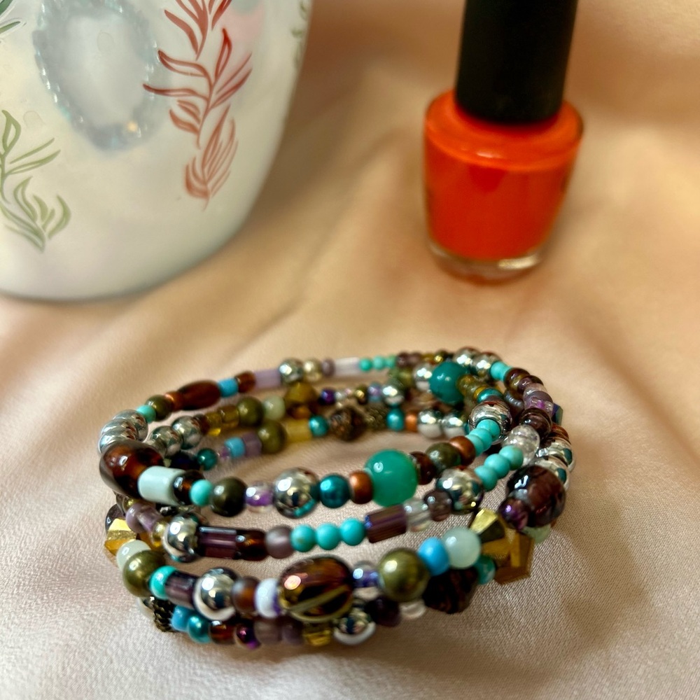 Boho Multi-Color Beaded Wrap Bracelet with Turquoise Accents